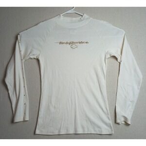 Harley-Davidson Long Sleeve‎ Top Studded Mock Neck Motorcycle Shirt L White